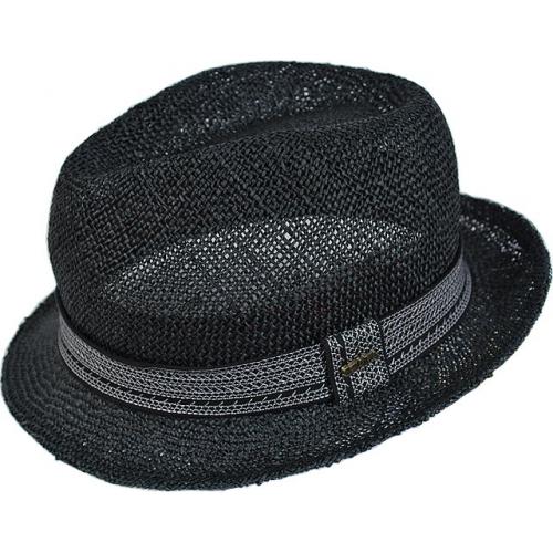 Scala Dorfman Black Straw Dress Hat With Black / White Head Band